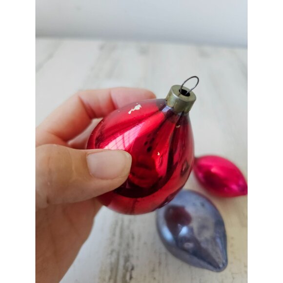 Vintage glass mercury teardrop ornament set pink red blue green - Picture 3 of 9